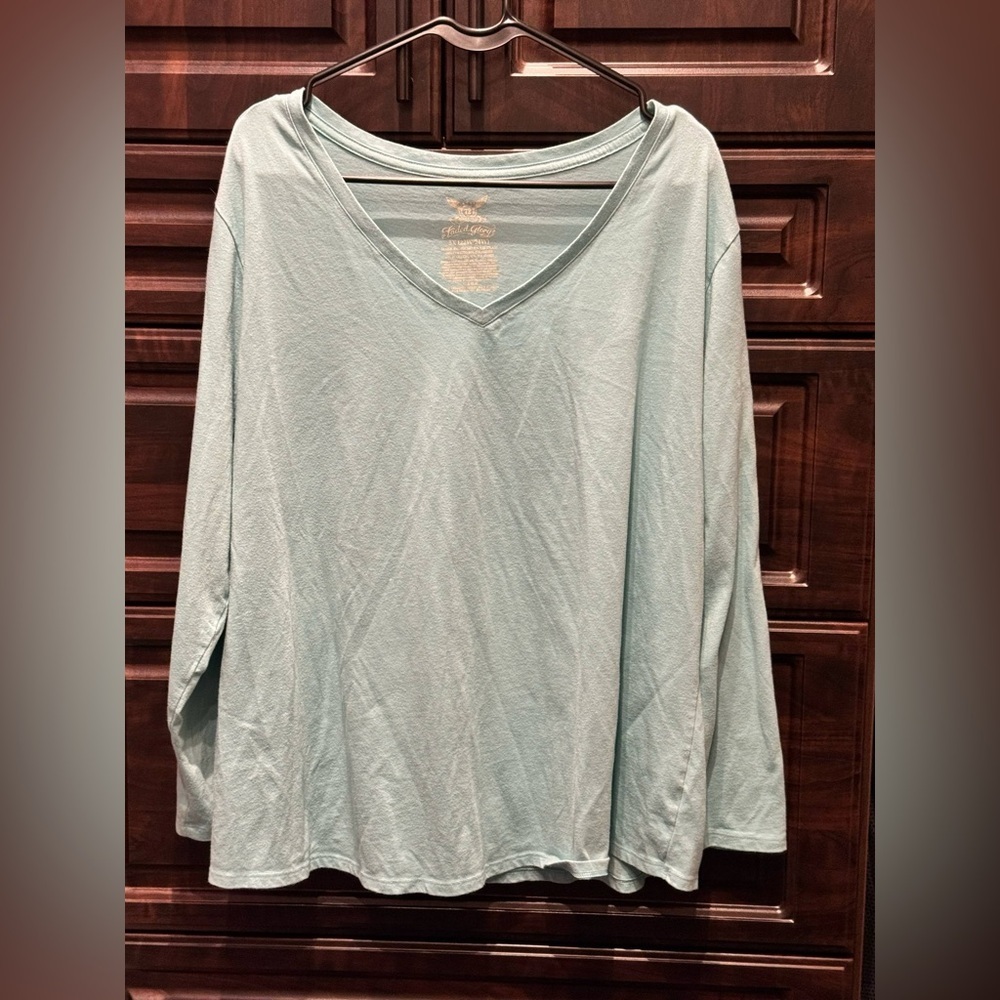 Faded glory V-Neck Long Sleeve Top - Light Blue 3X